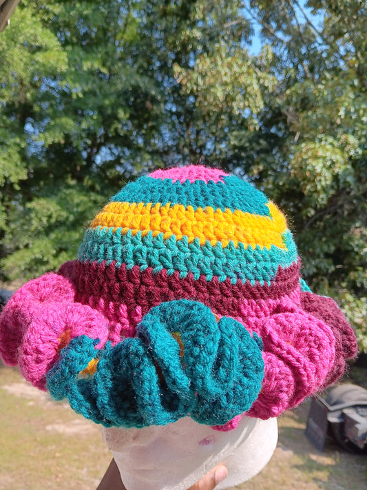 Multi-Color Crochet Ruffled Beanie